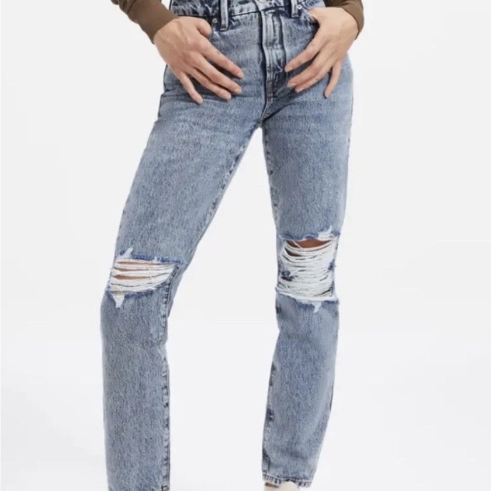 Good American Light Blue Distressed Straight Jeans